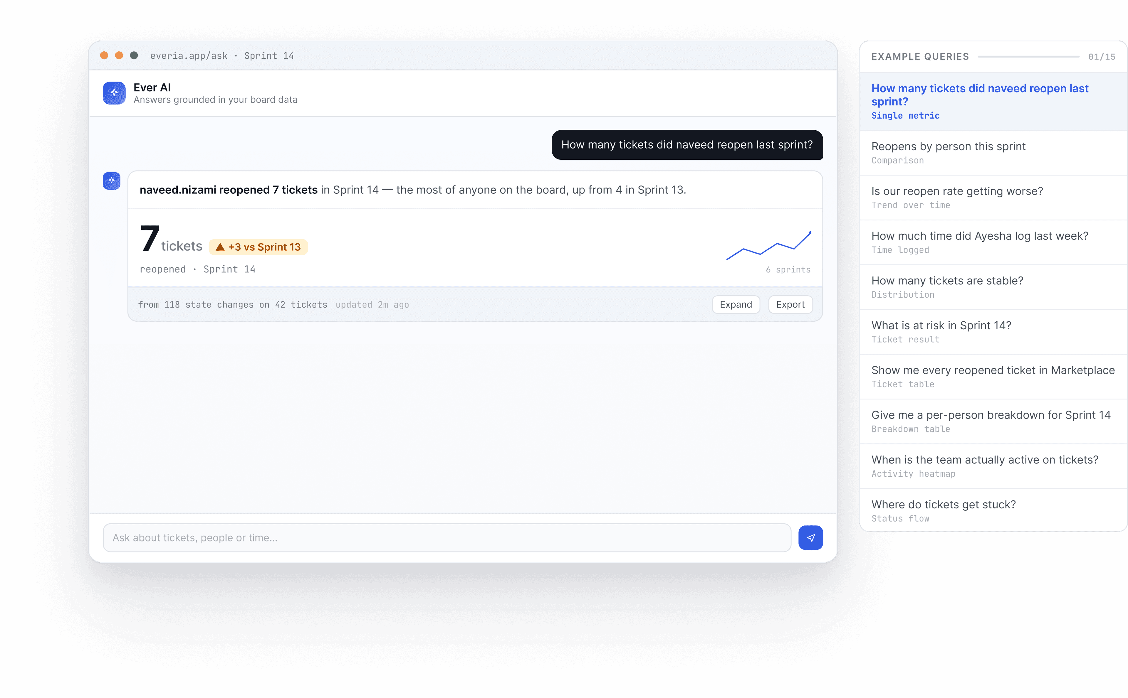 Everia AI answering a project question with a visual result