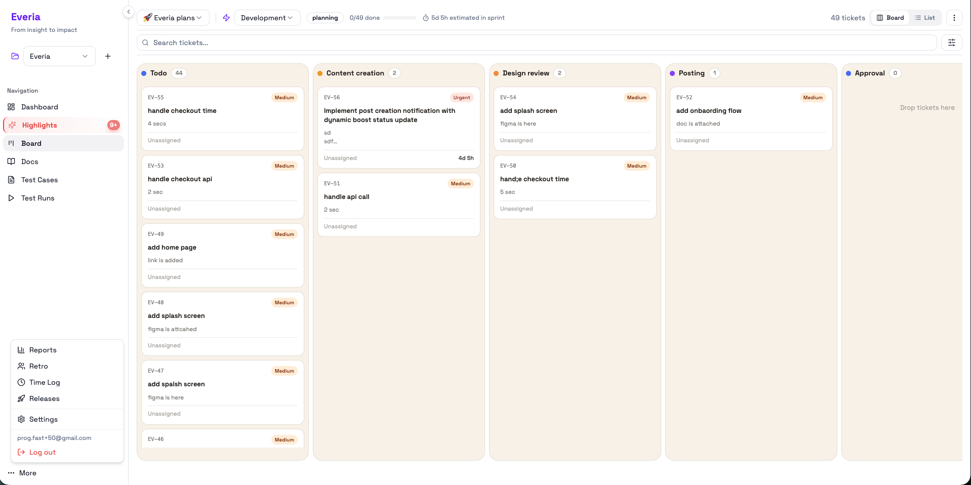 Everia dashboard